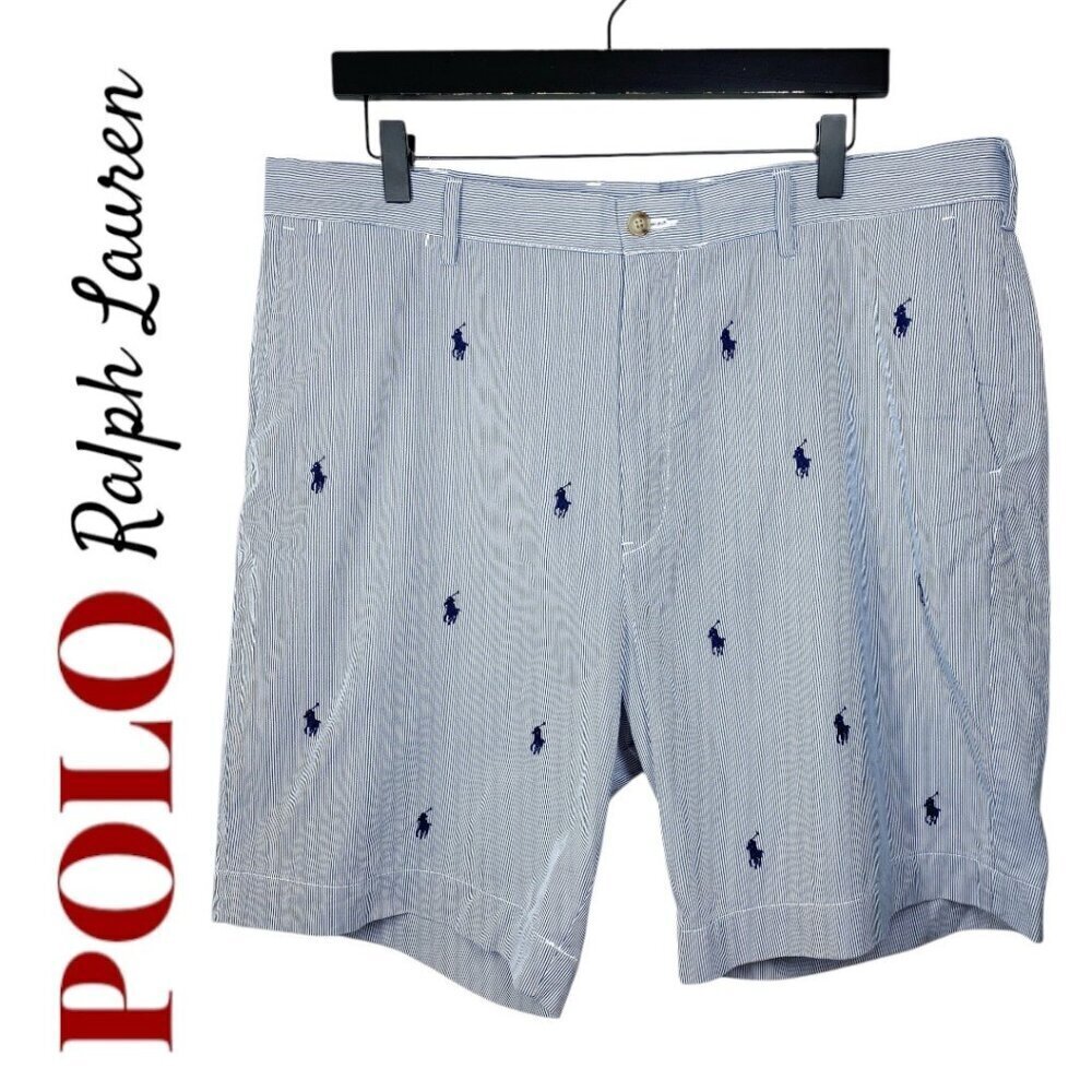 POLO RALPH LAUREN Pinstripe Chino Embroidered Pony Logo‎ Shorts Preppy, Size 38